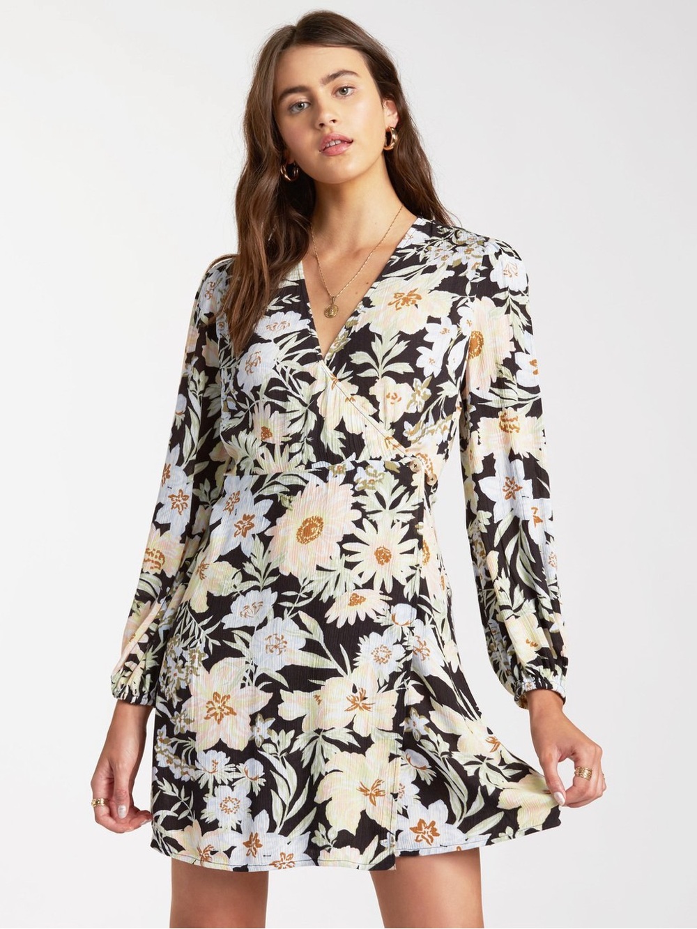 Billabong Floral Lotta Love Black Mini Dress (Large)